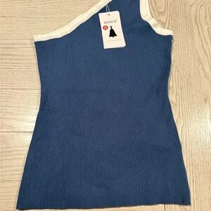 Zesica Blue One-Shoulder Top,   Medium 

New with Tags
